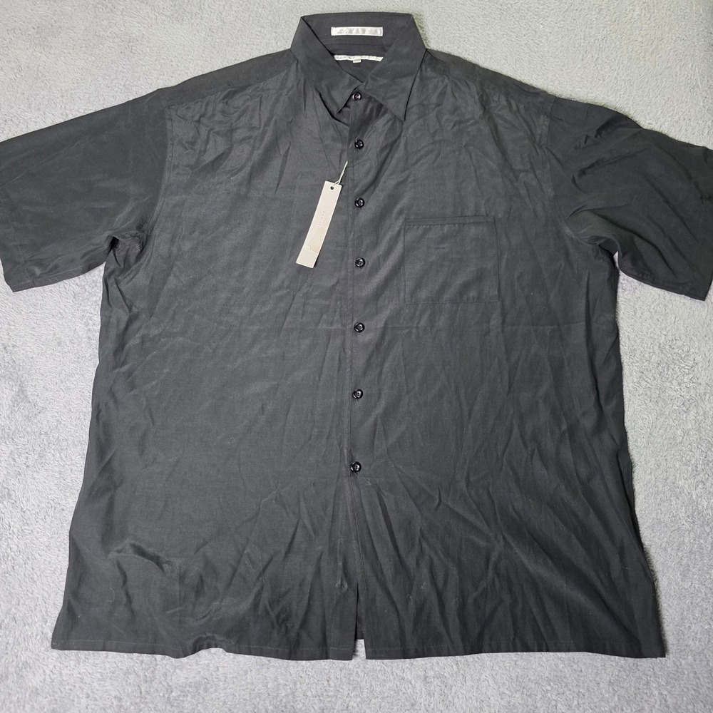 Perry Ellis Mens Large Short Sleeve Button Down Black Silk Cotton Blend Shirt